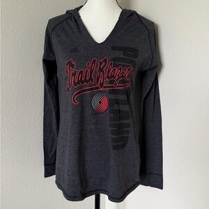 Adidas Dark Gray Portland Trail Blazers Hooded Long Sleeve Tee